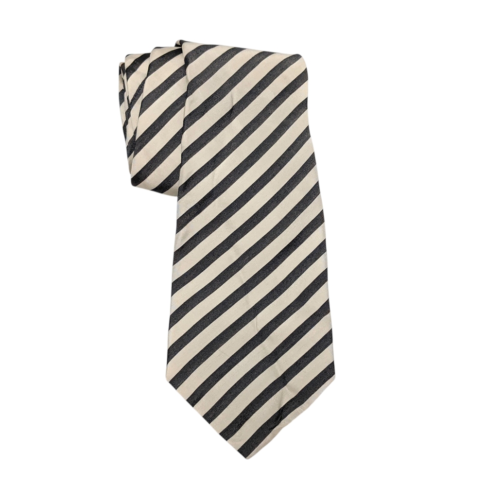 Ermenegildo Zegna Black and Cream Striped Silk Tie - Picture 1 of 5